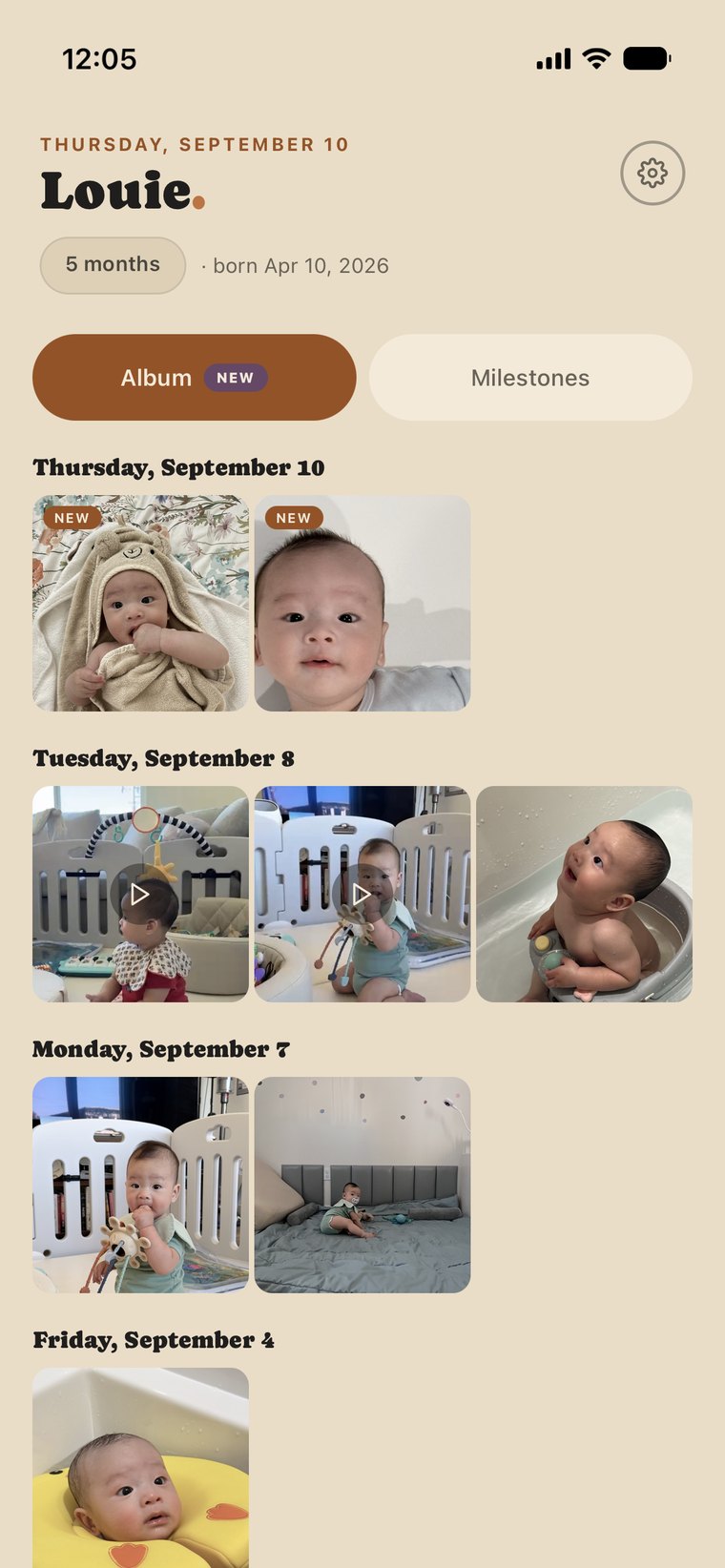 A grandparent's view of the same child: milestones and the album, and nothing else.
